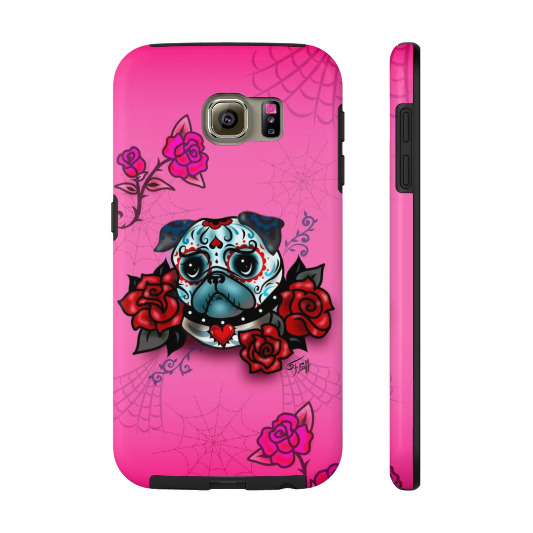 Sugar Skull Pug With Roses • Phone Case