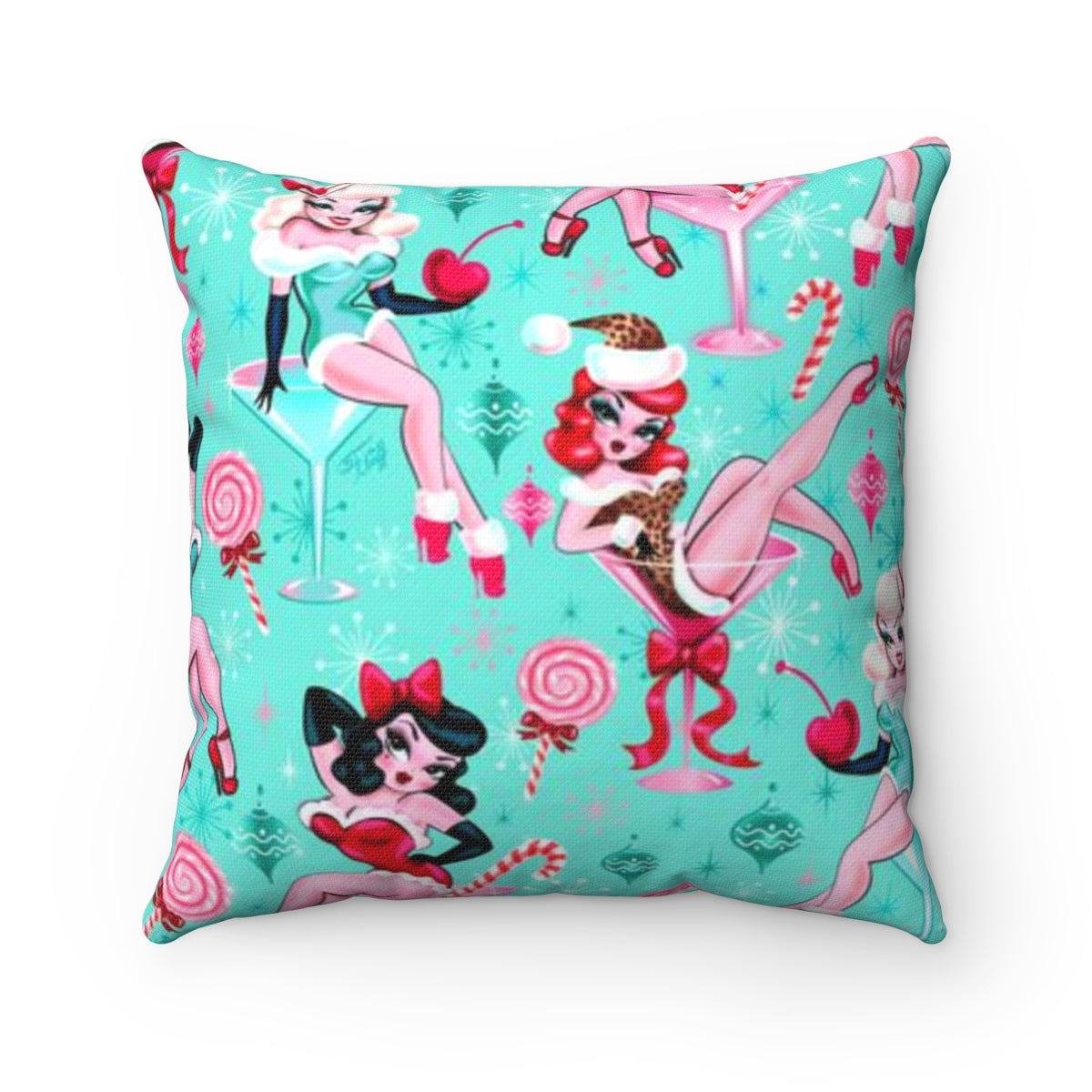 Christmas Candy Martini Pinup Girls • Square Pillow