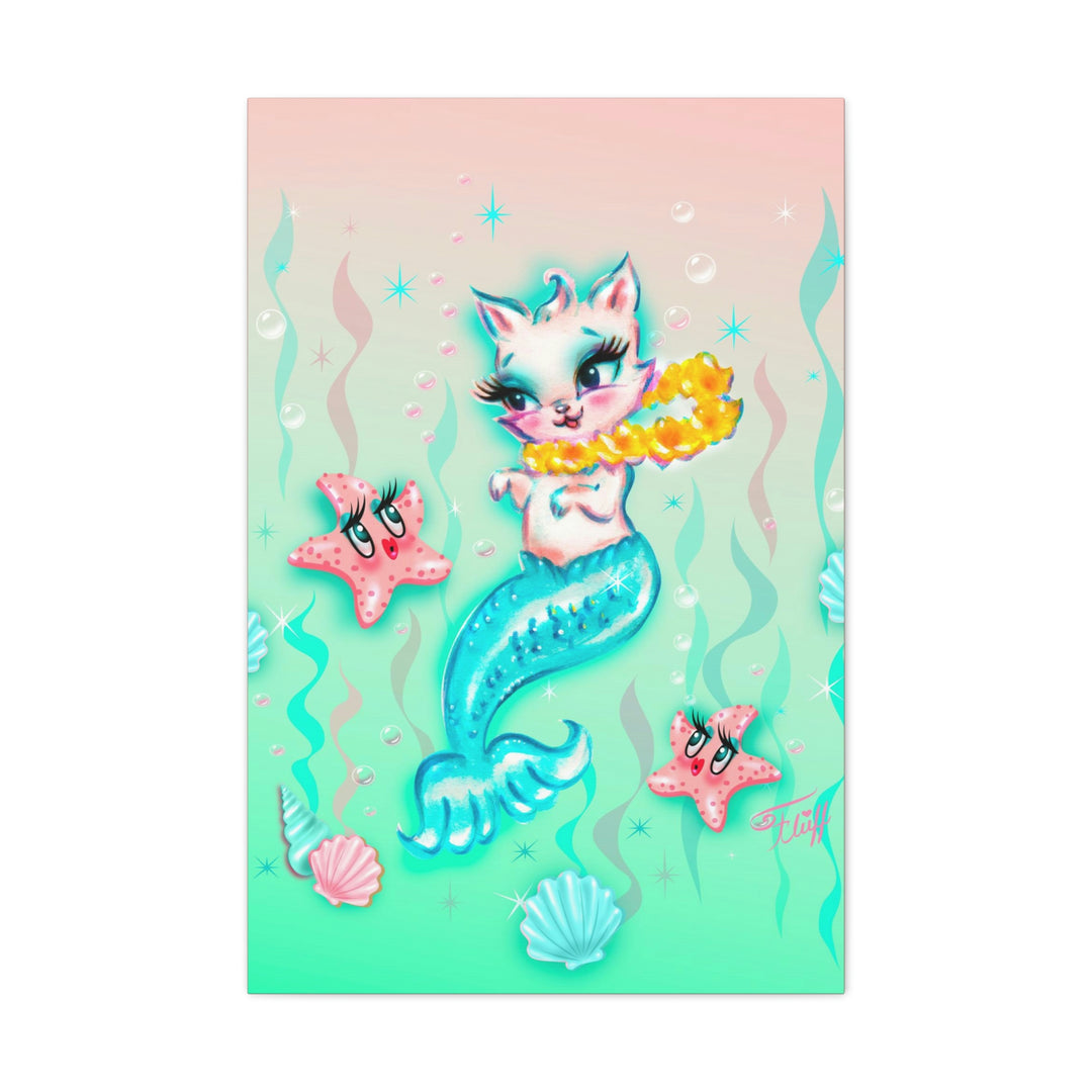 Merkitten with Lei and Starfish • Canvas Gallery Wrap