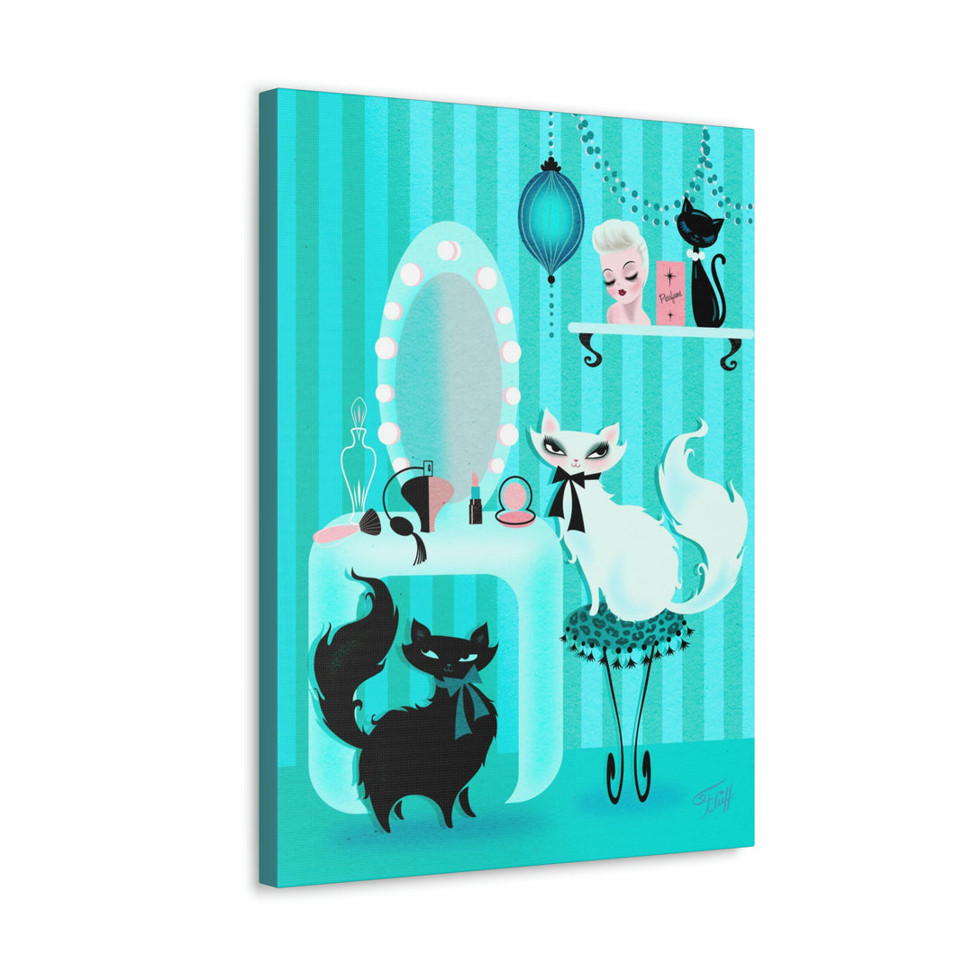 Kitties in the Boudoir Mint • Canvas Gallery Wrap