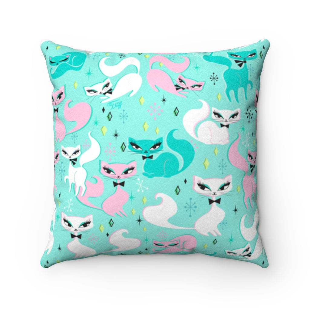 Swanky Kittens on Mint • Faux Suede Pillow