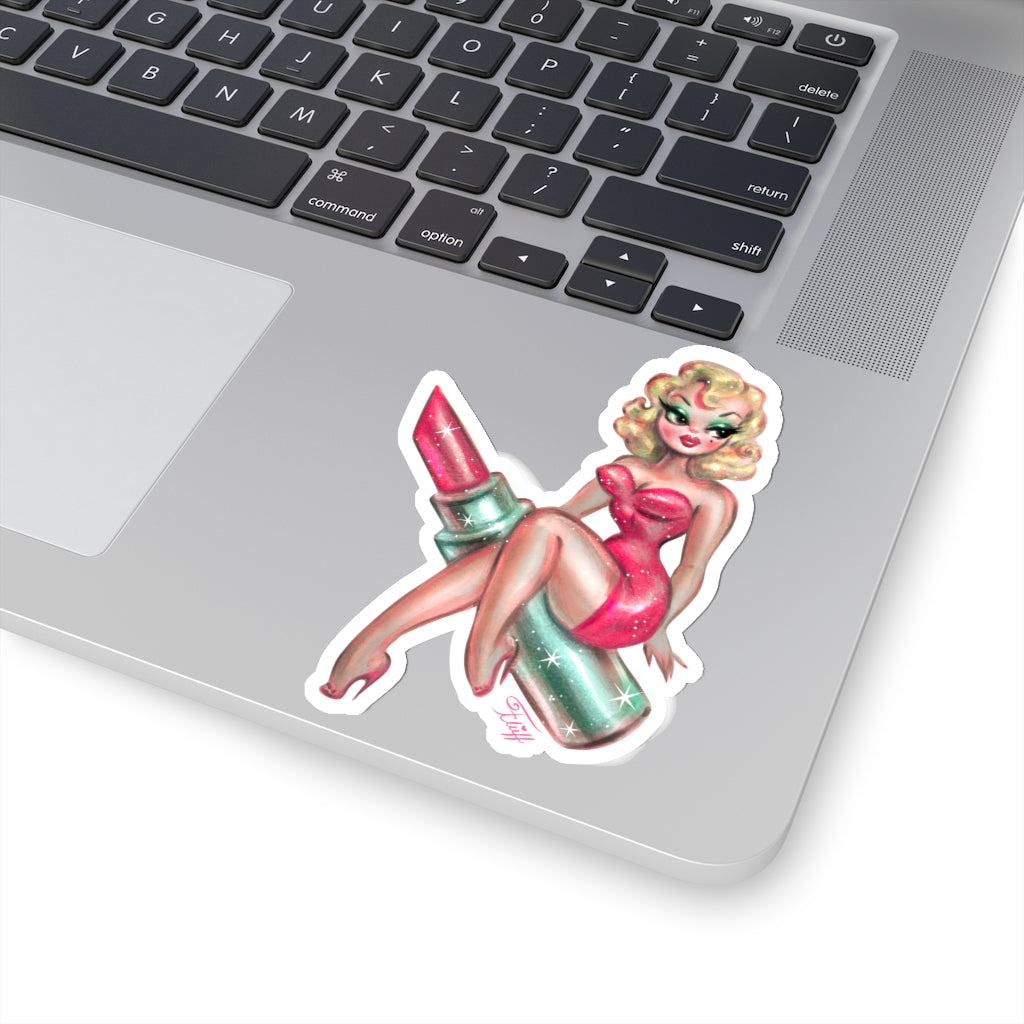 Pink Lipstick Glamour Doll • Kiss-Cut Sticker