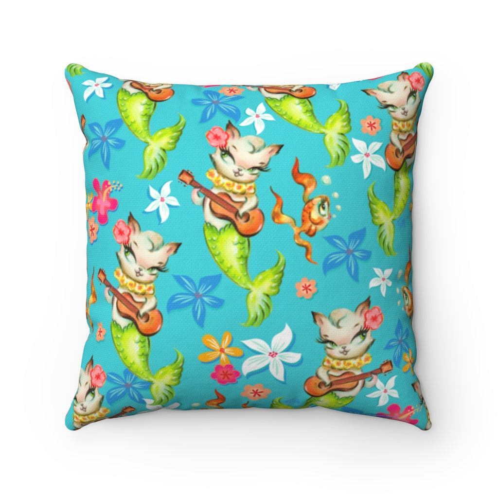 Merkitten with Ukelele • Square Pillow