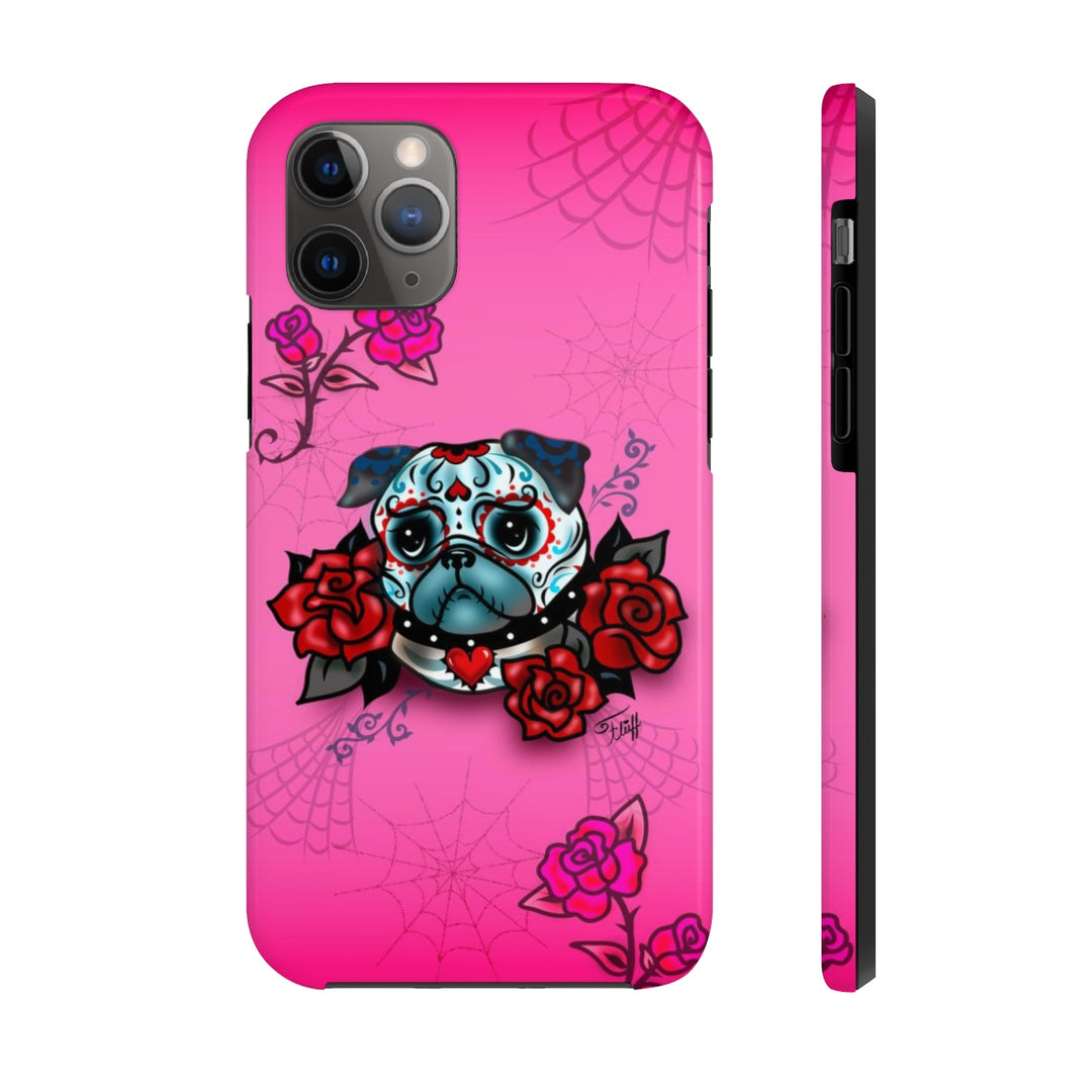 Sugar Skull Pug With Roses • Phone Case