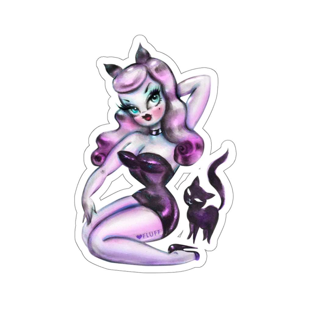 Purple Hair Kitten Pinup • Kiss-Cut Sticker