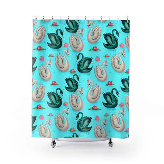 Swans with Tiaras on Aqua • Shower Curtains