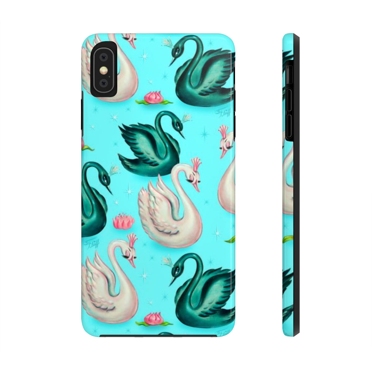 Swans with Tiaras on Aqua • Tough Phone Cases