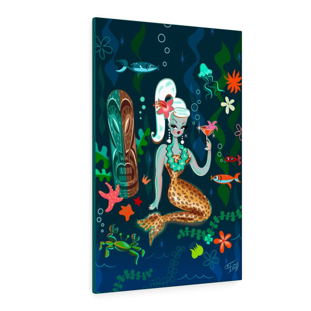 Blonde Leopard Martini Mermaid • Canvas Gallery Wrap