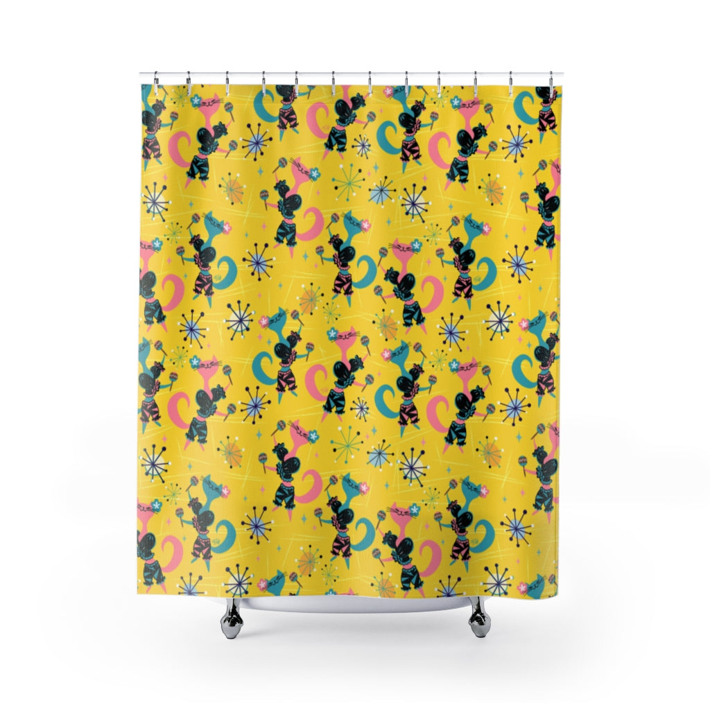 Mambo Kitties Yellow • Shower Curtain