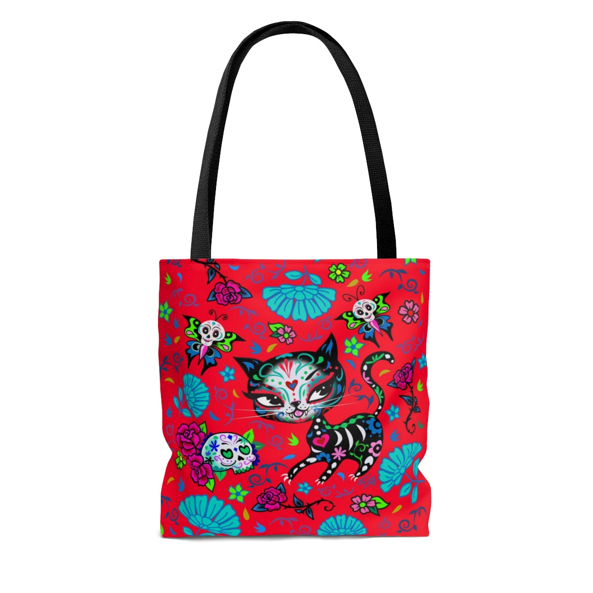 Sugar Skull Kitty on Red • Tote Bag