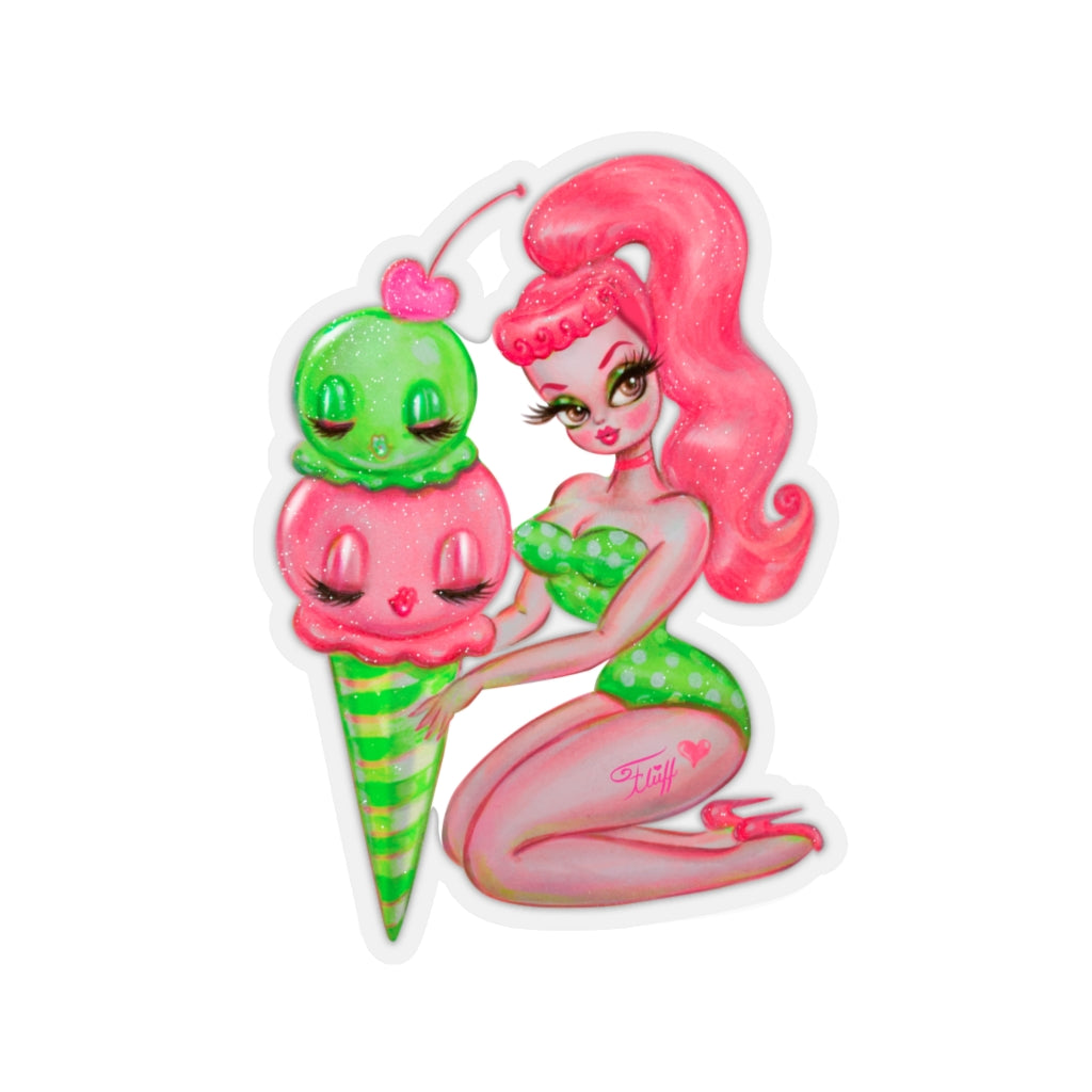 Pink Cherry And Lime Ice Cream Doll • Kiss-Cut Sticker