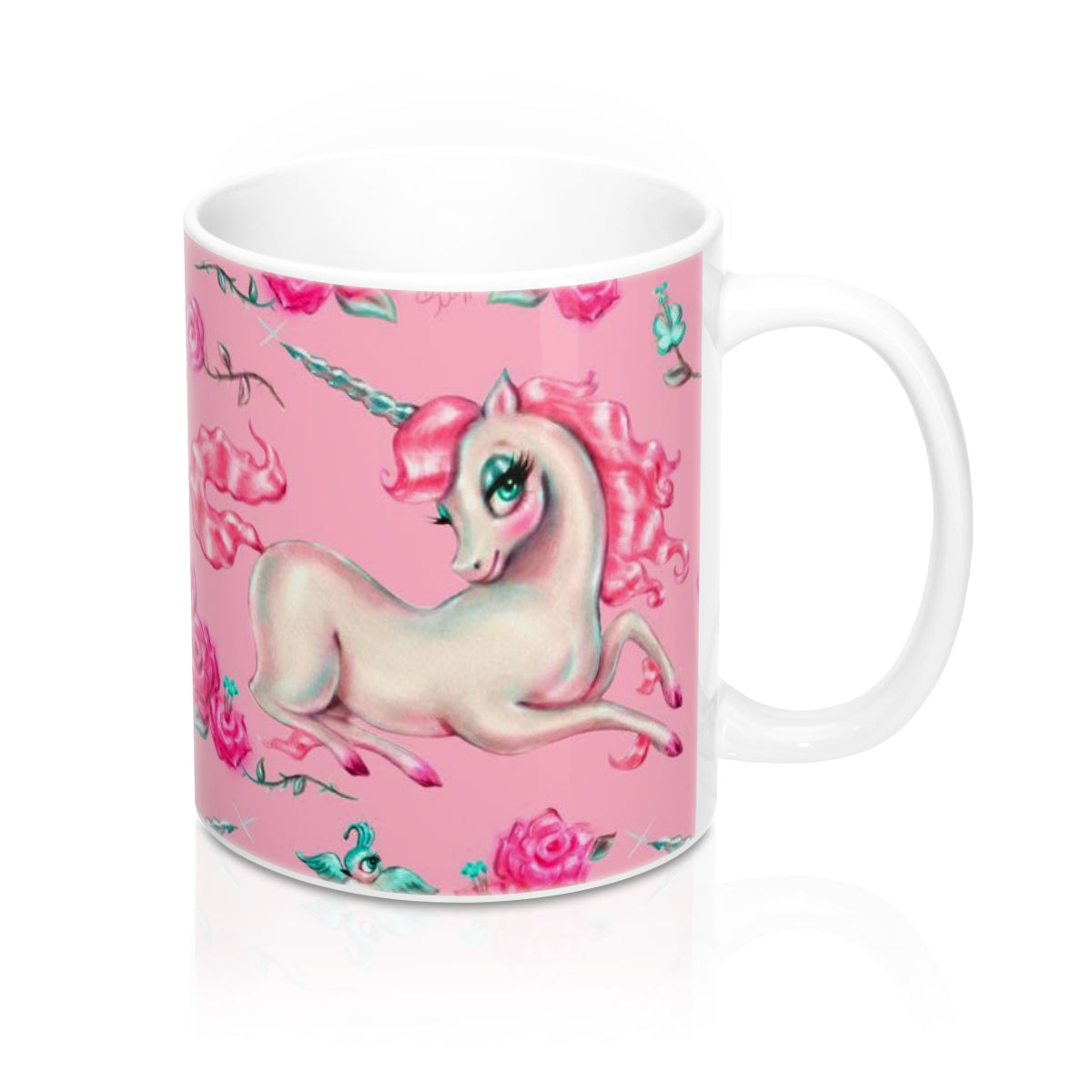 Unicorns and Roses on Pink • Mug 11oz
