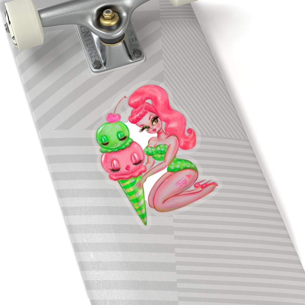 Pink Cherry And Lime Ice Cream Doll • Kiss-Cut Sticker