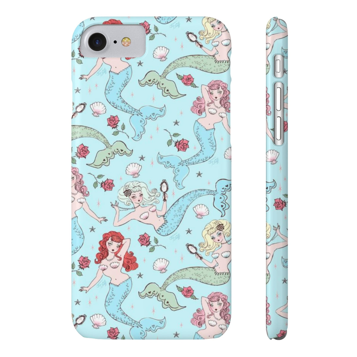 Mermaids and Roses on Aqua • Slim Phone Case