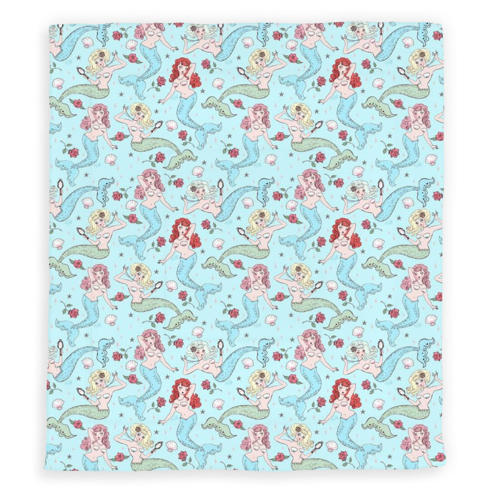 Mermaids and Roses on Aqua • Comforter