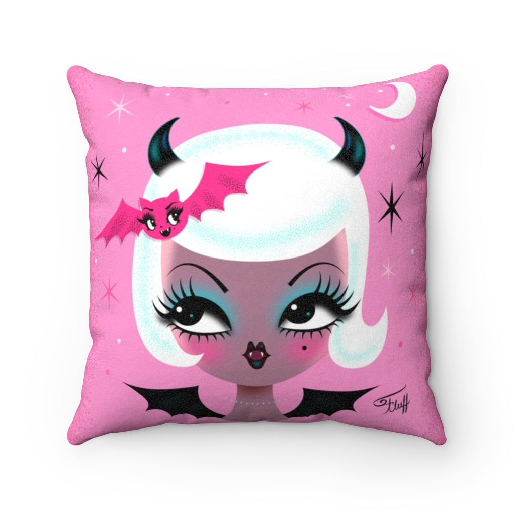 Vampire Dolly with Cute Bat • Faux Suede Pillow