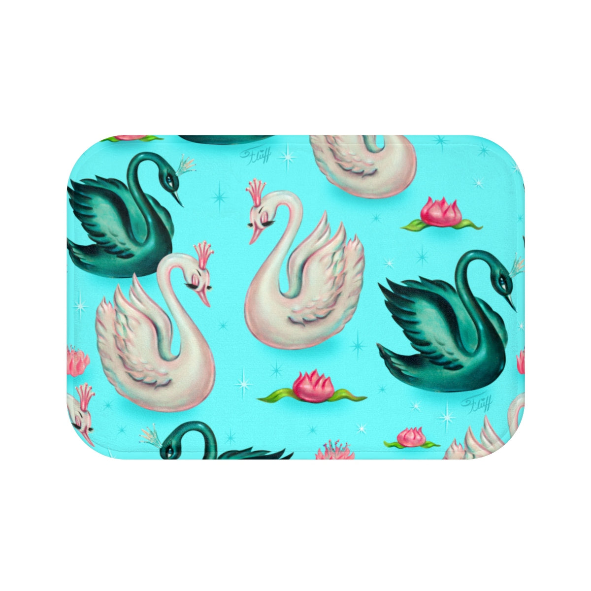 Swans with Tiaras on Aqua • Bath Mat