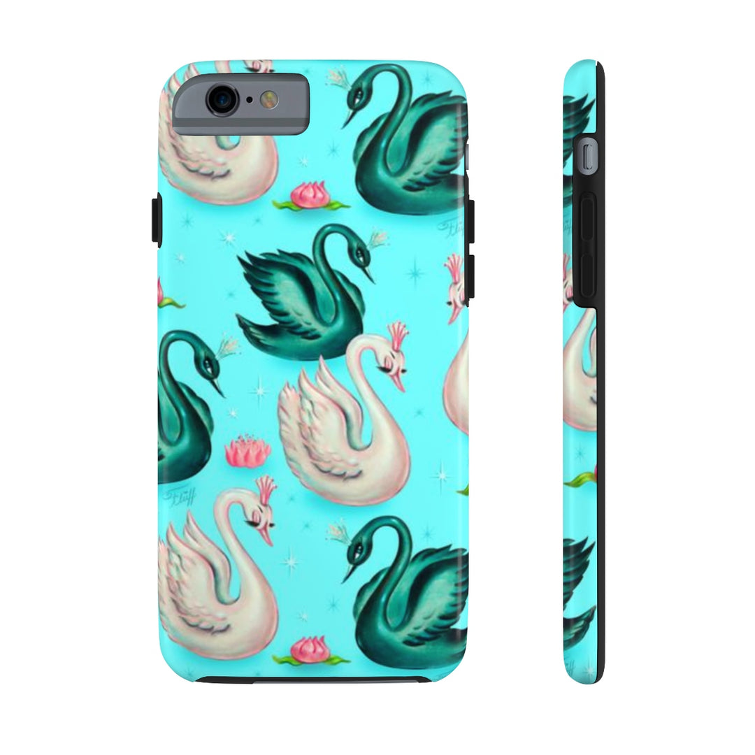 Swans with Tiaras on Aqua • Tough Phone Cases