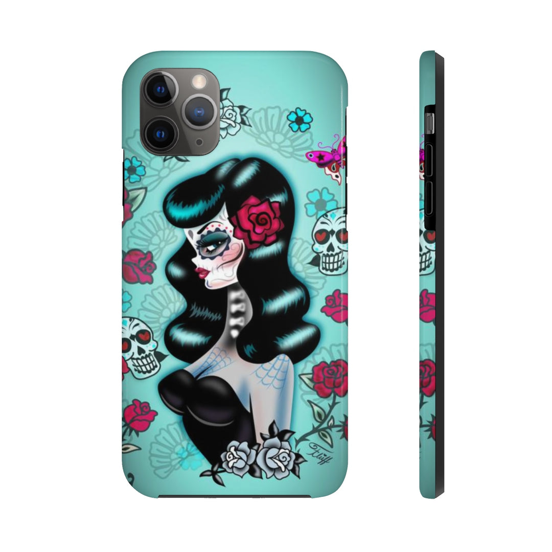 Raven Haired Day of the Dead Sugar Skull Pinup • Phone Case