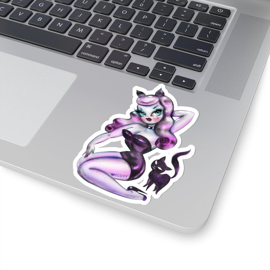 Purple Hair Kitten Pinup • Kiss-Cut Sticker