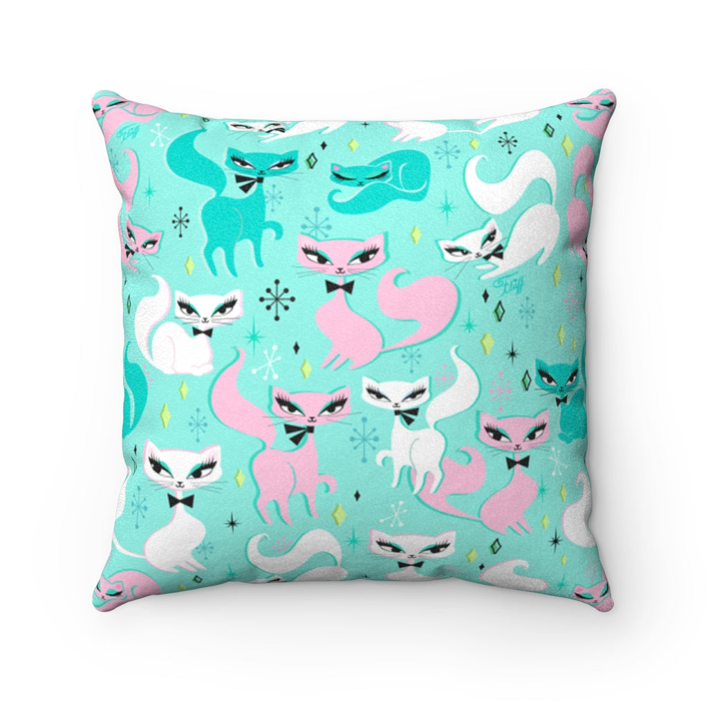 Swanky Kittens on Mint • Faux Suede Pillow