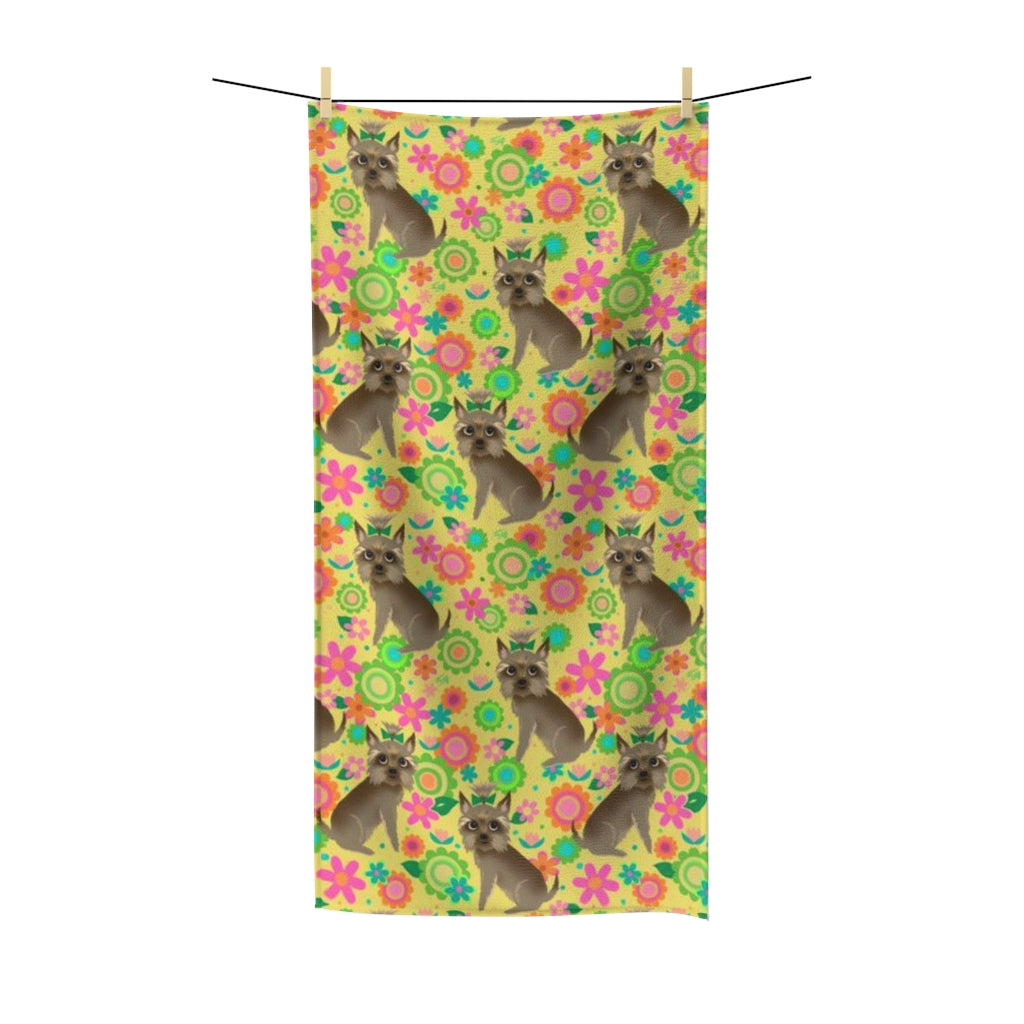 Yorkie with Mod Flowers pattern • Towel