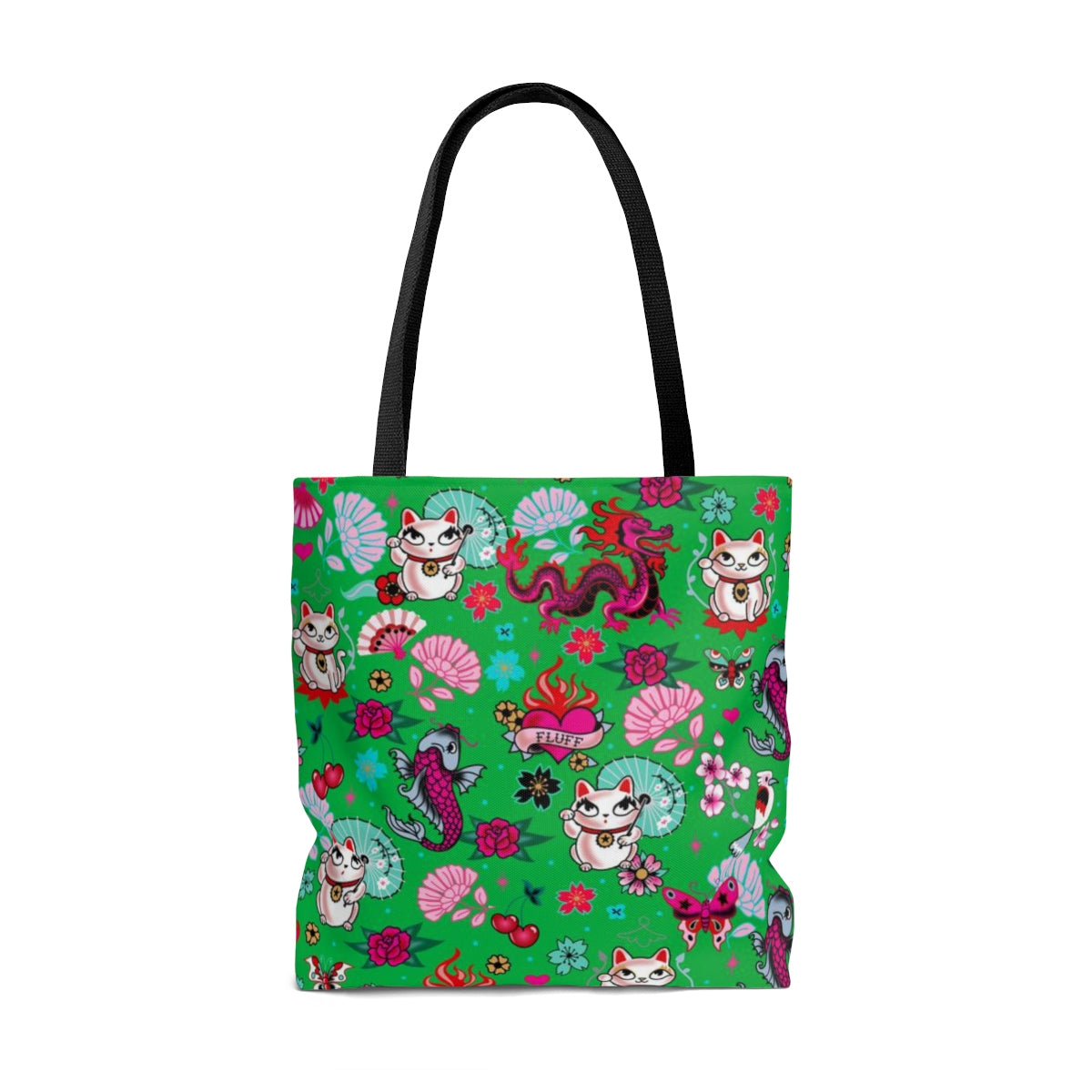 Lucky Cat on Green • Tote Bag