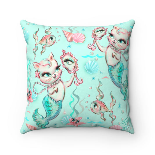 Merkittens with Pearls Aqua • Square Pillow