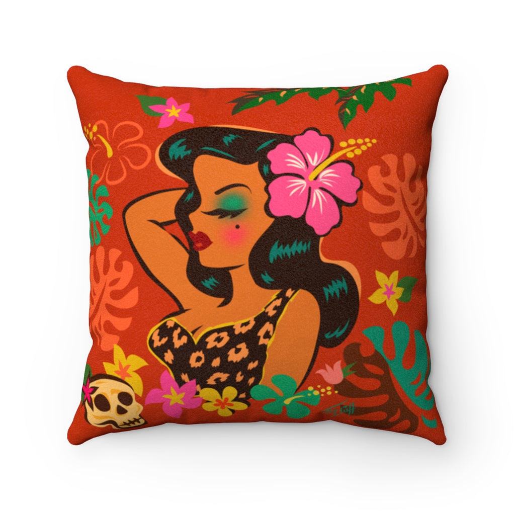 Tiki Temptress - Tropical Doll • Faux Suede Pillow