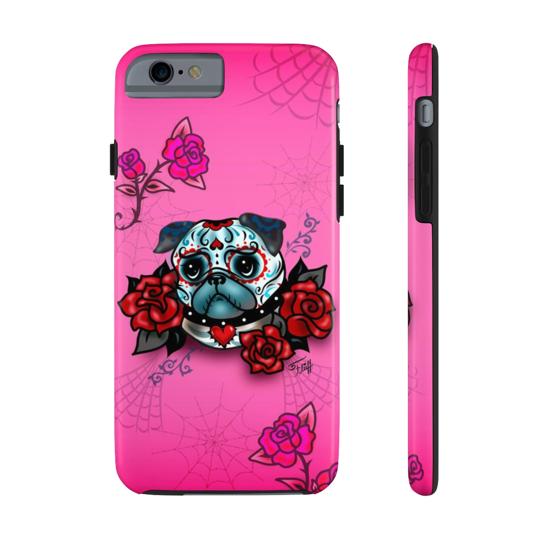 Sugar Skull Pug With Roses • Phone Case