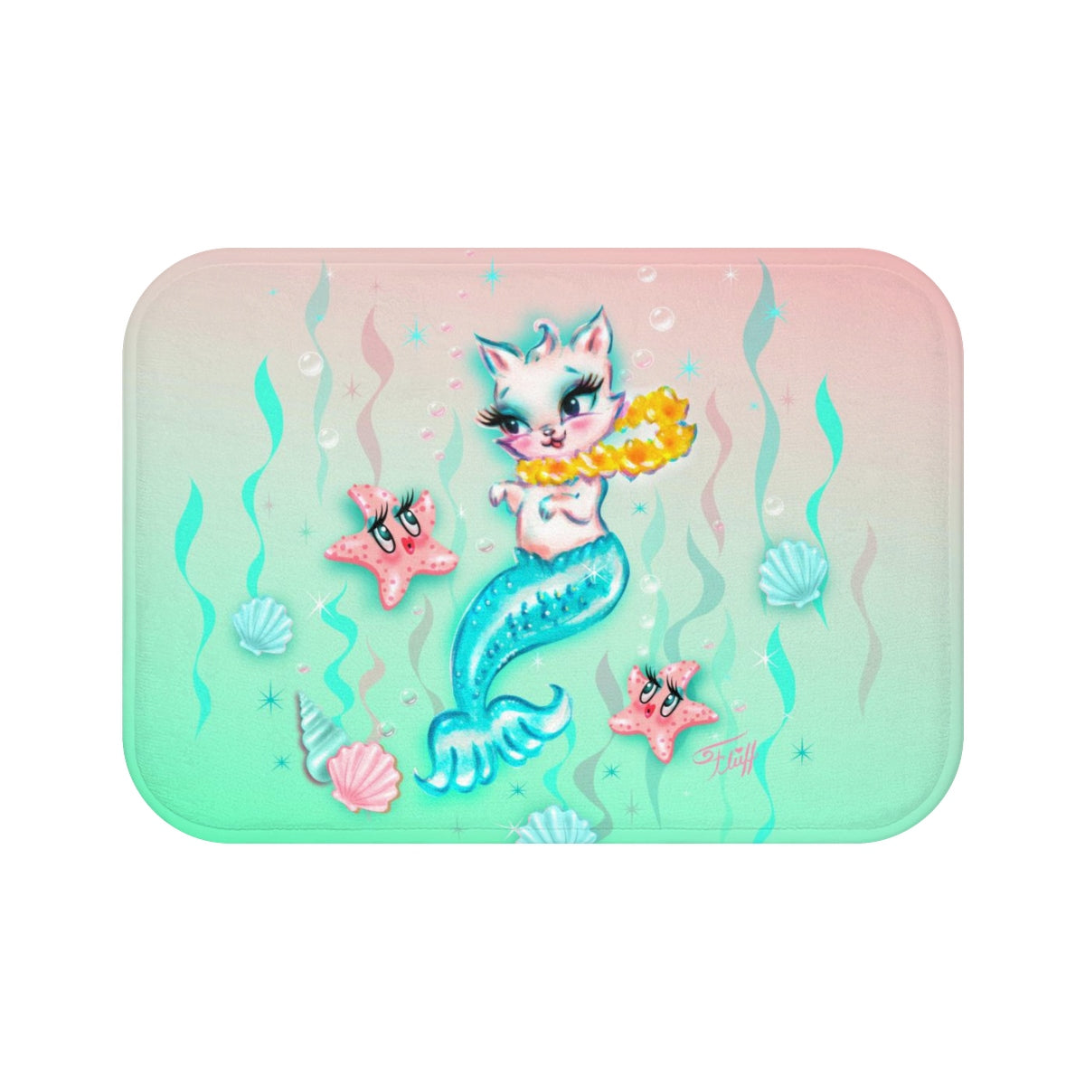 Merkitten with Lei and Starfish • Bath Mat