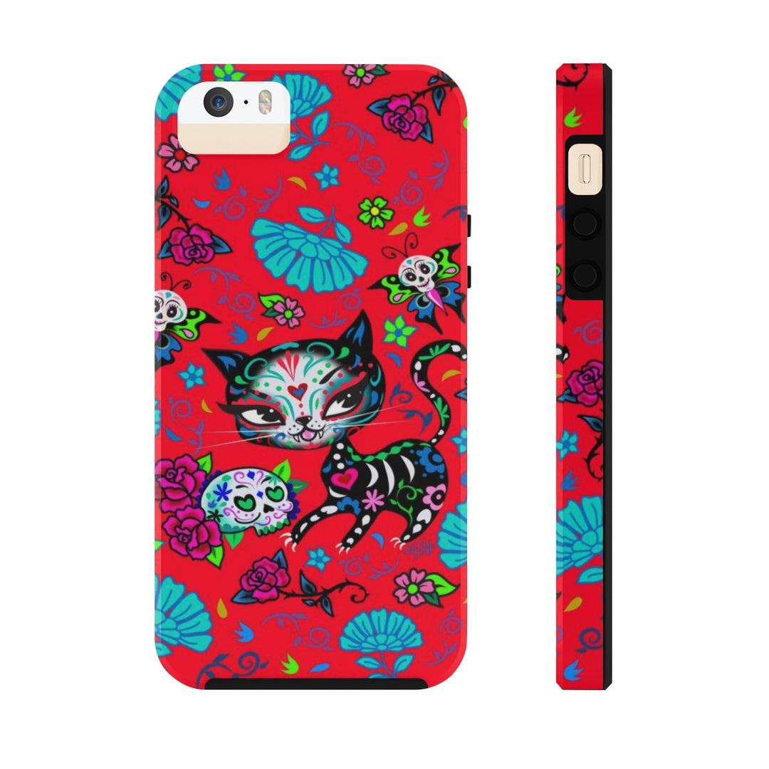 Sugar Skull Kitty on Red • Phone Case