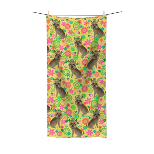 Yorkie with Mod Flowers pattern • Towel