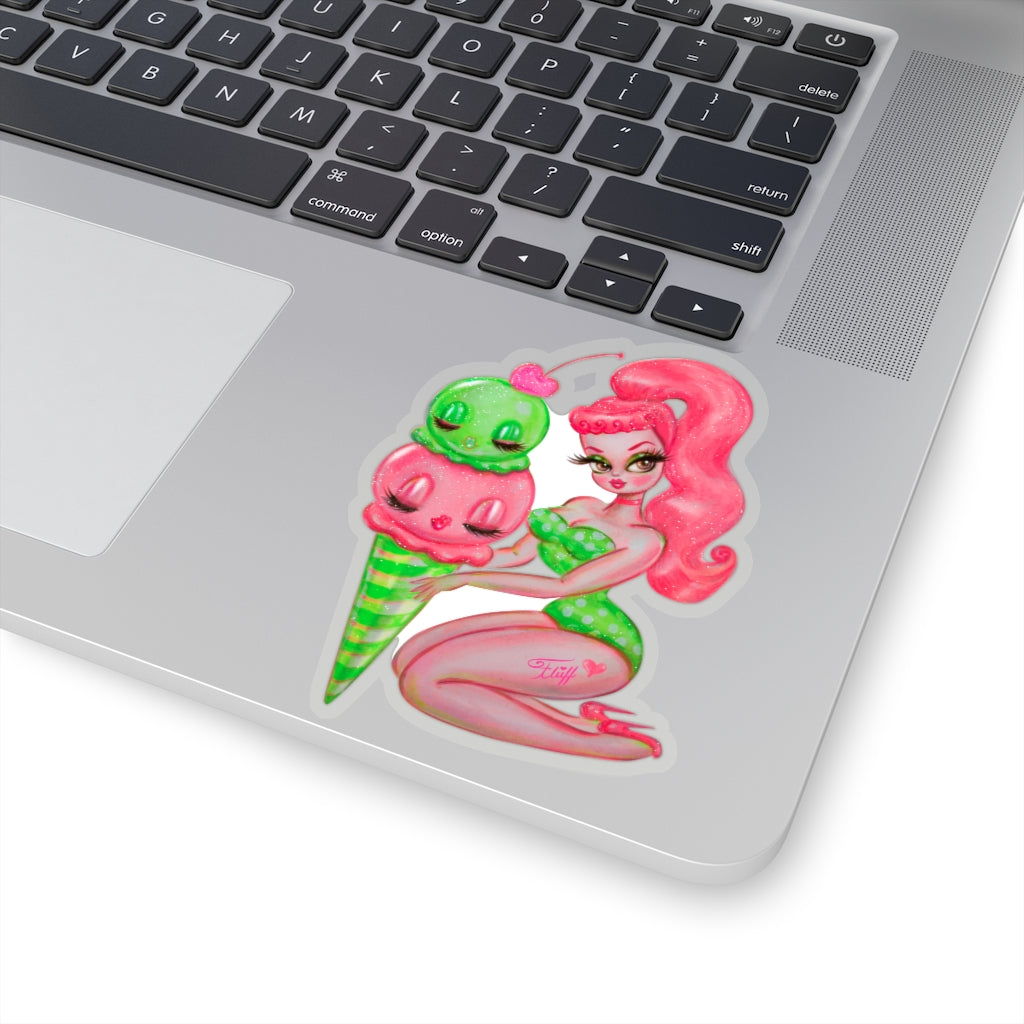 Pink Cherry And Lime Ice Cream Doll • Kiss-Cut Sticker