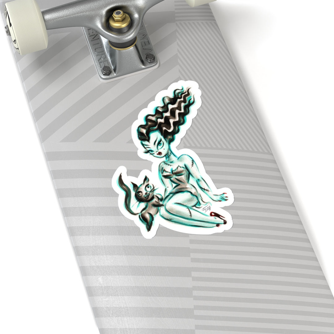 Pinup Bride of Frankenstein with Igor Kitty • Kiss-Cut Sticker