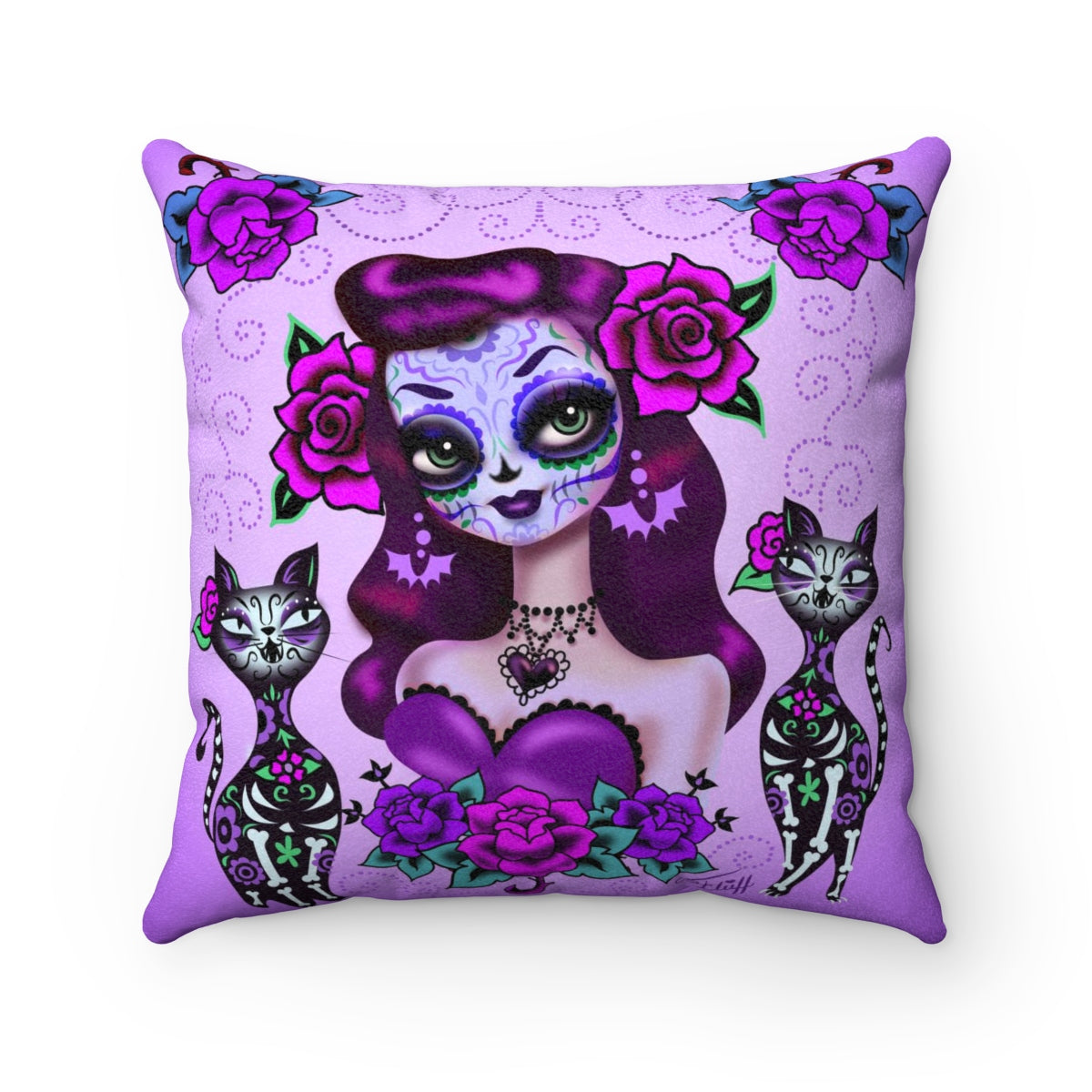 Purple Sugar Skull Girl • Faux Suede Pillow