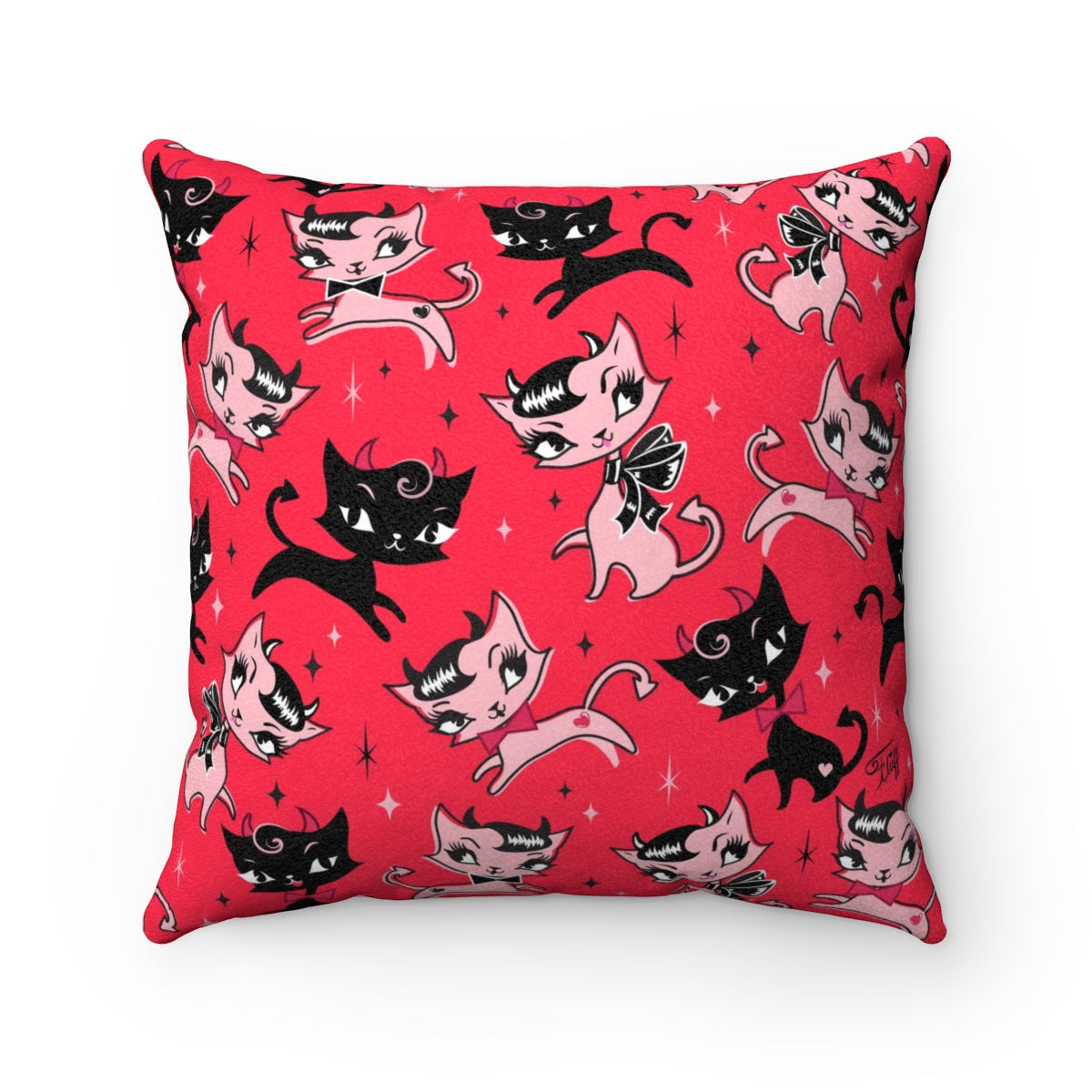 Devil Kitties Red • Faux Suede Pillow