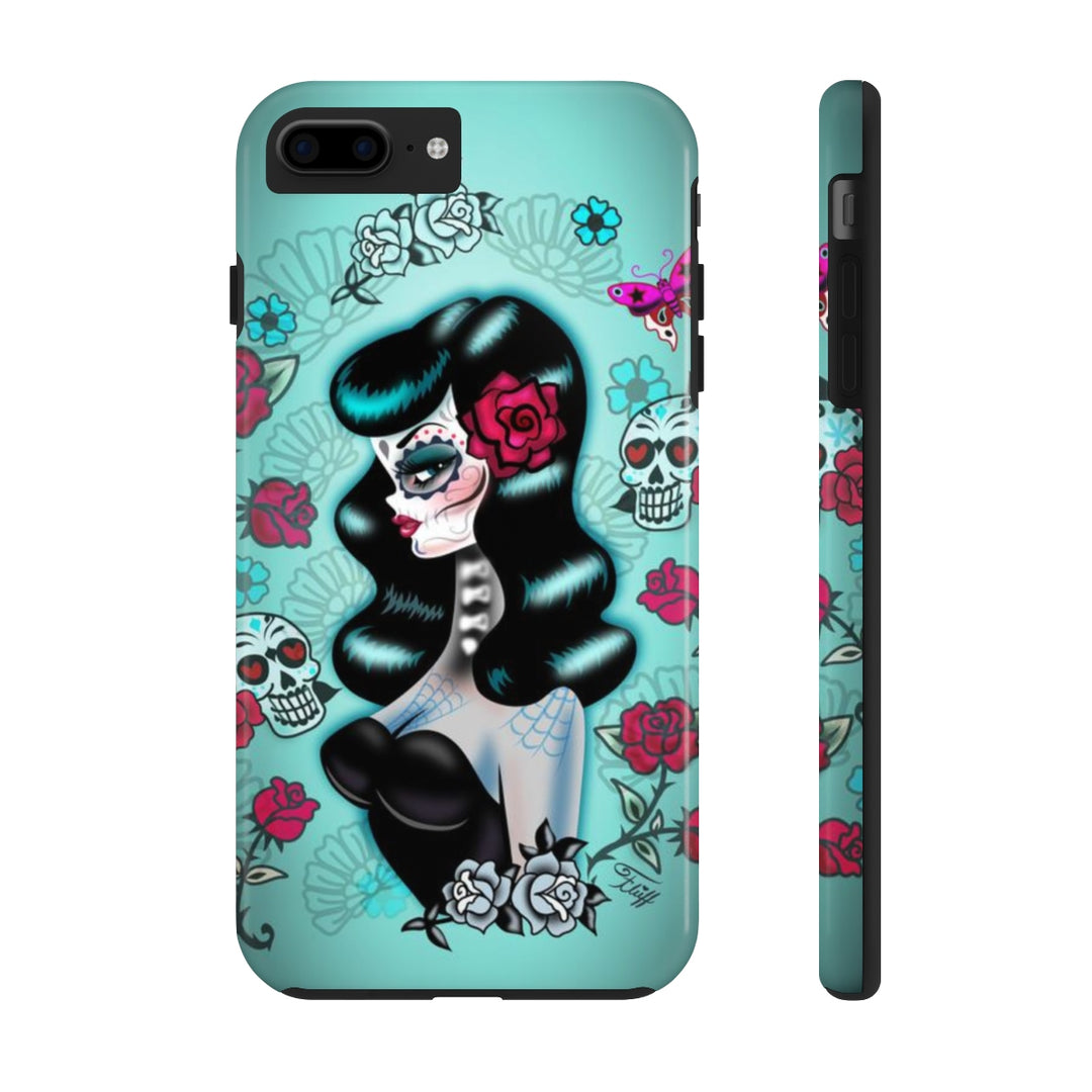 Raven Haired Day of the Dead Sugar Skull Pinup • Phone Case