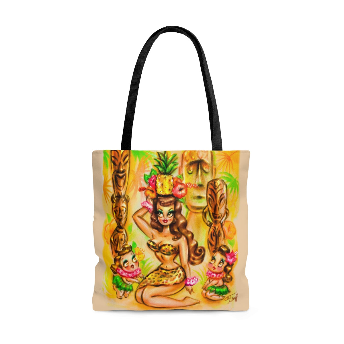 Pineapple Island Girl with Tikis • Tote Bag
