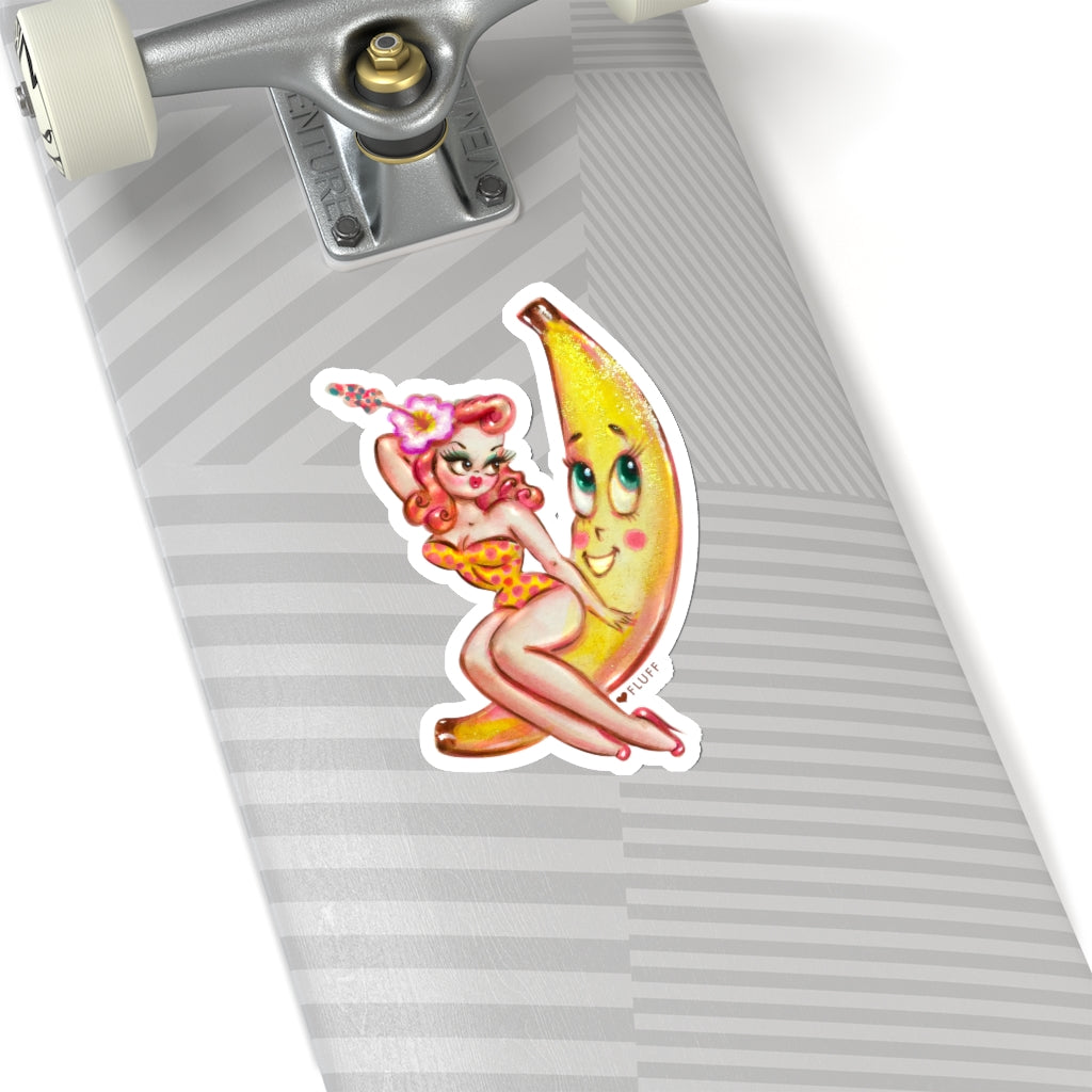 Pinup Girl on Banana • Kiss-Cut Sticker