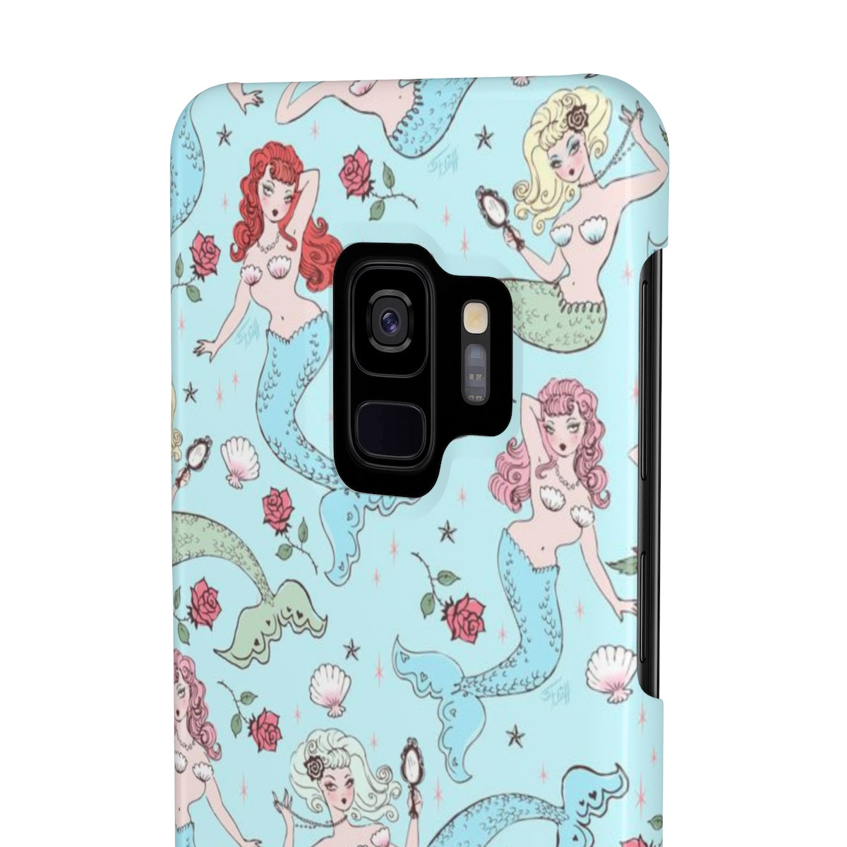 Mermaids and Roses on Aqua • Slim Phone Case