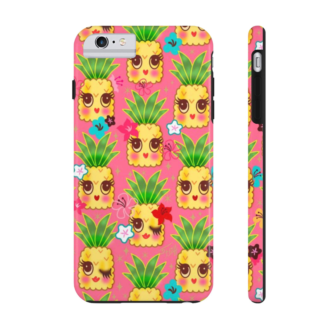 Happy Kawaii Cute Pineapples on Pink • Phone Case