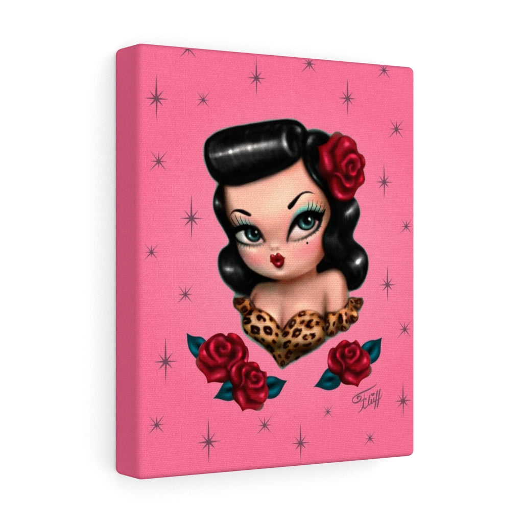 Rockabilly Baby Doll with Roses Pink • Canvas Gallery Wrap