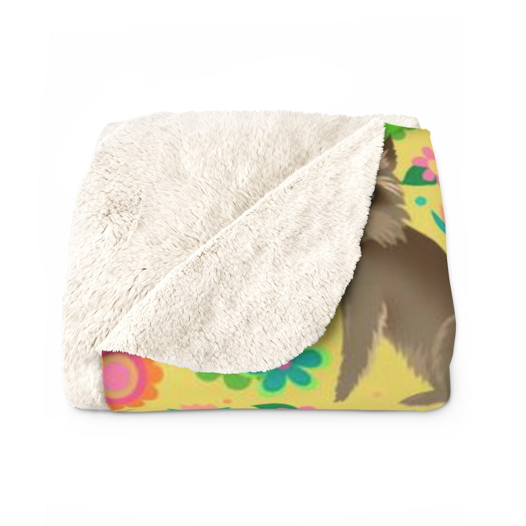 Yorkie with Mod Flowers pattern • Sherpa Fleece Blanket