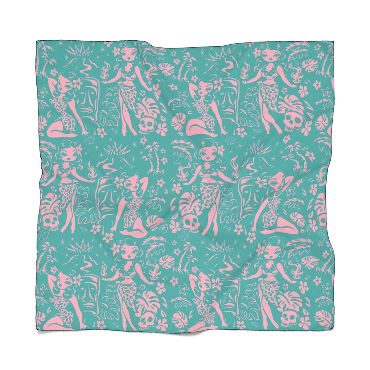 Tiki Temptress - Aqua and Pink• Chiffon Scarf