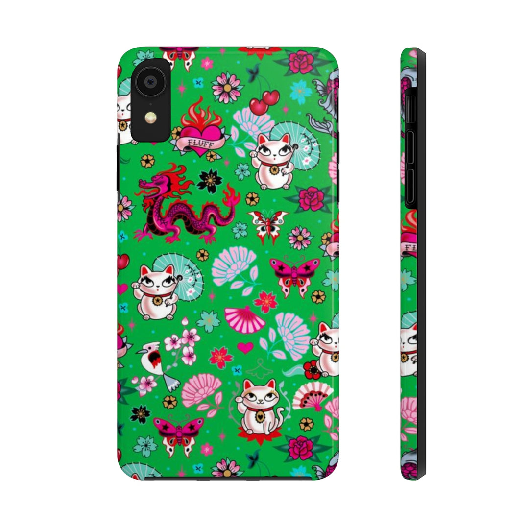 Lucky Cat on Green • Phone Case