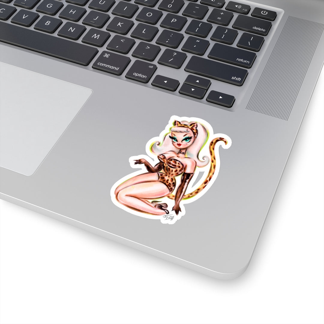 Leopard Cat Suit Pinup Girl • Kiss-Cut Sticker