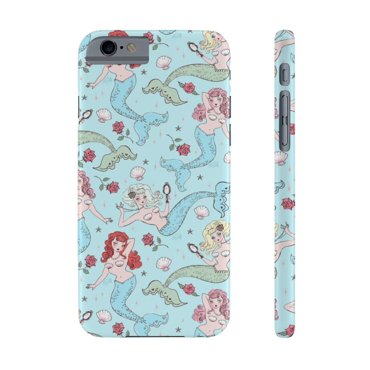 Mermaids and Roses on Aqua • Slim Phone Case