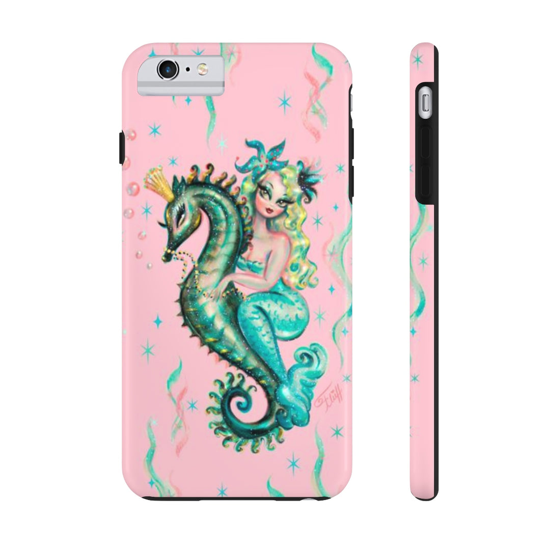 Blue Mermaid Riding a Seahorse Prince Pink • Phone Case