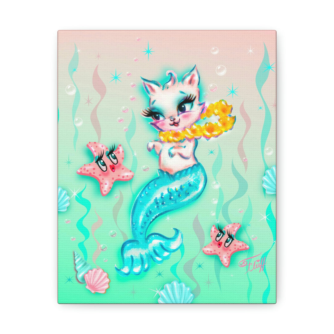 Merkitten with Lei and Starfish • Canvas Gallery Wrap